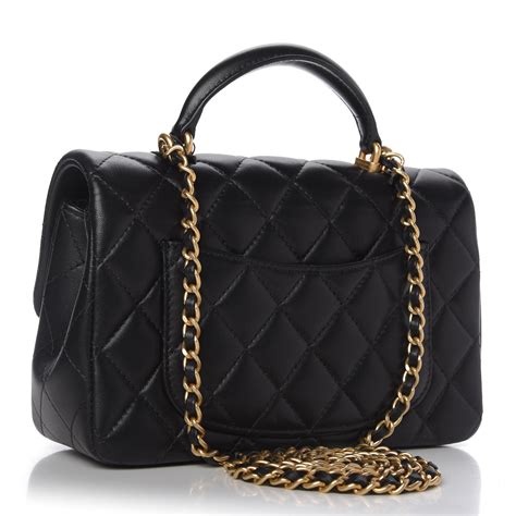 chanel lambskin quilted cc mini top handle flap black